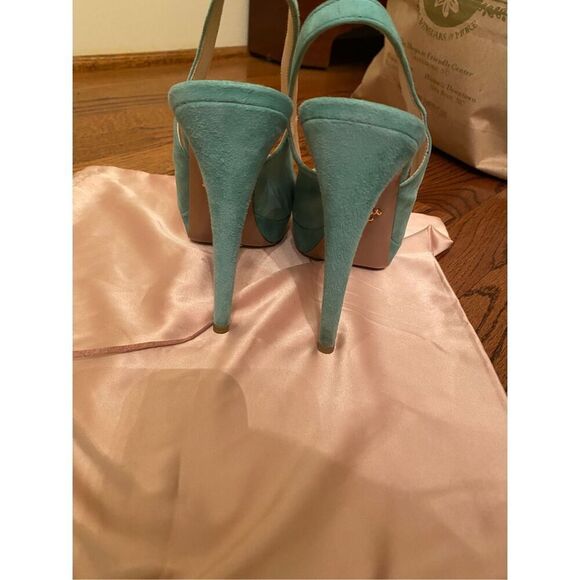 Prada Teal Suede Slingback Platform Pumps sz 39 - Picture 10 of 10